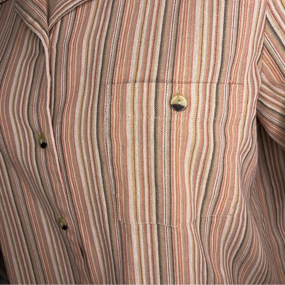 Vintage Large Blair Orange Striped Button Up Top Cuffed Short Sleeve Stretch - Picture 12 of 16